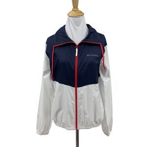 Columbia Morning View Collared Windbreaker Womens XS Extra Small White Navy Poly
